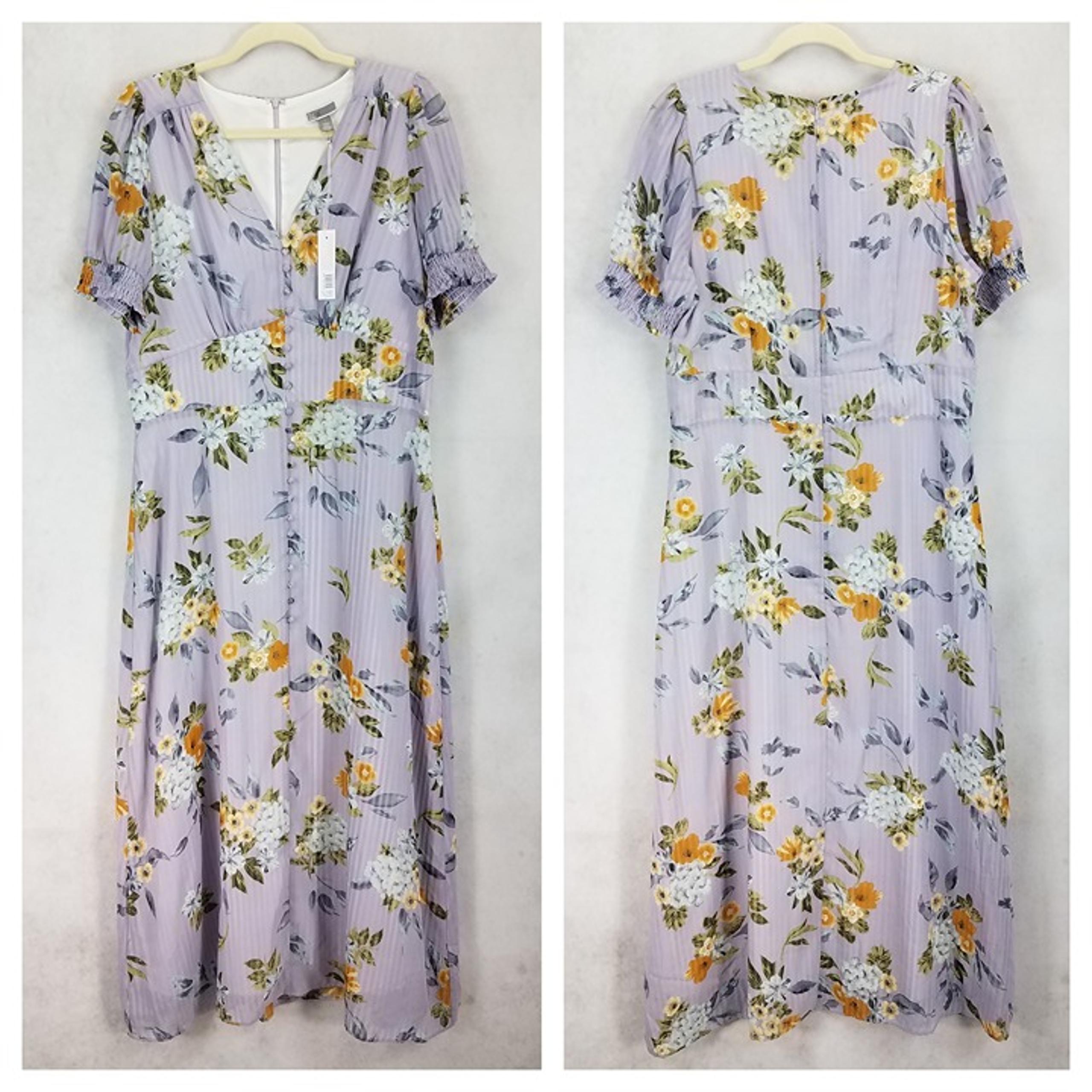 NEW Chelsea28 Size L Floral Midi Dress in Violet / Purple NWT $129 w FLAW