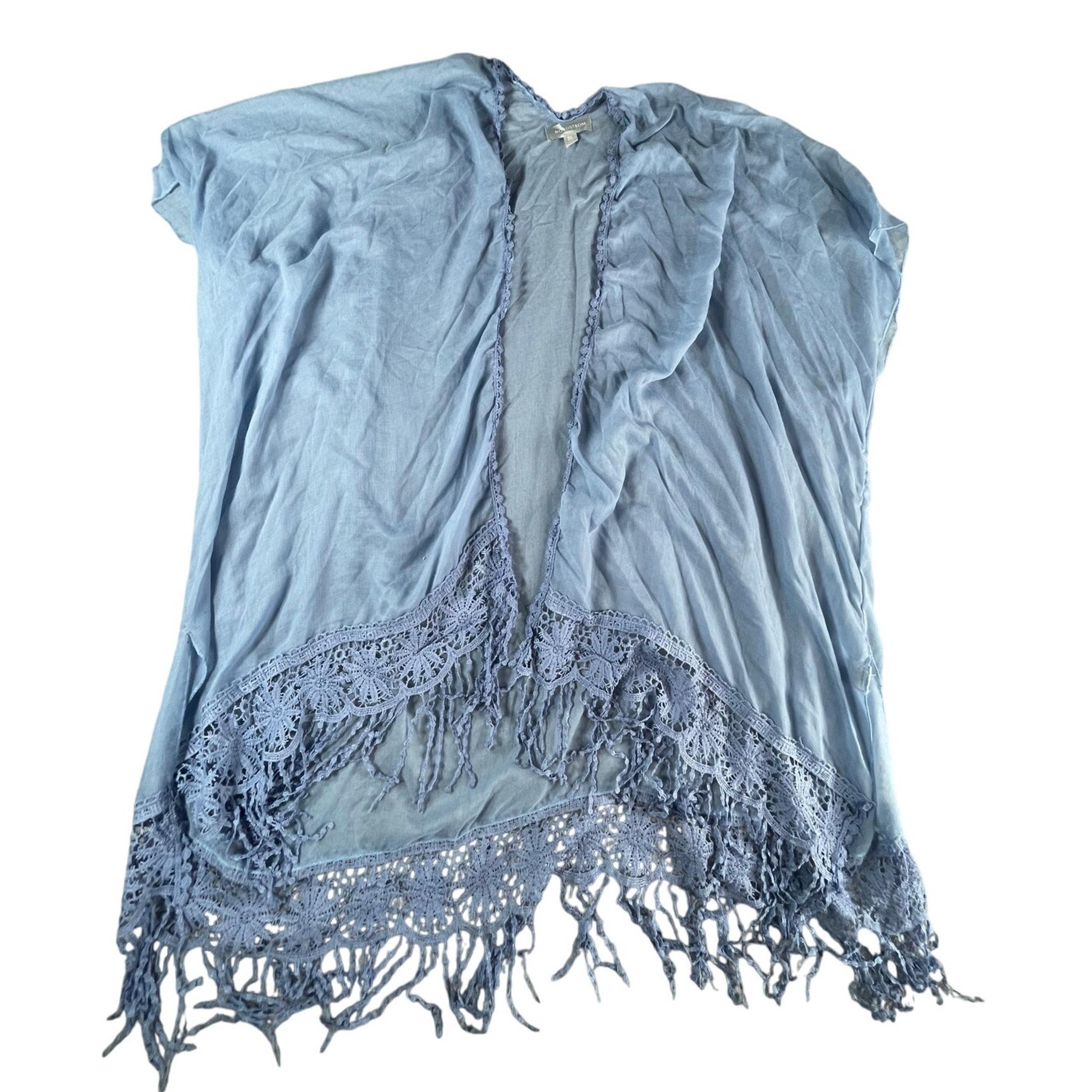 Cardigan Women One Size Blue Wrap Open Front Topper Duster Lace Fringe - Nordstrom