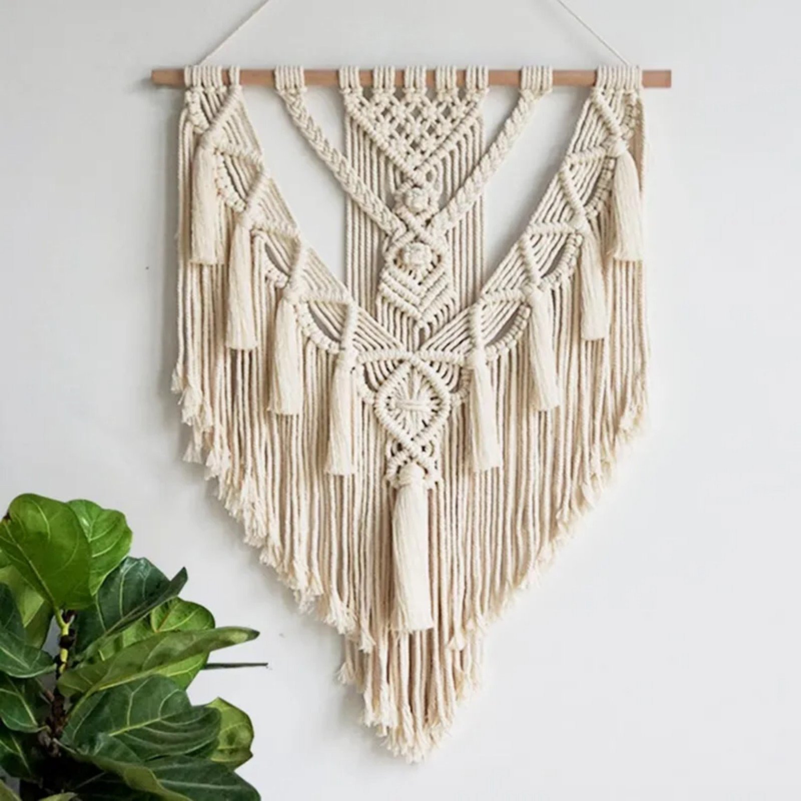Tasseled Wall Tapestry Decor In Beige