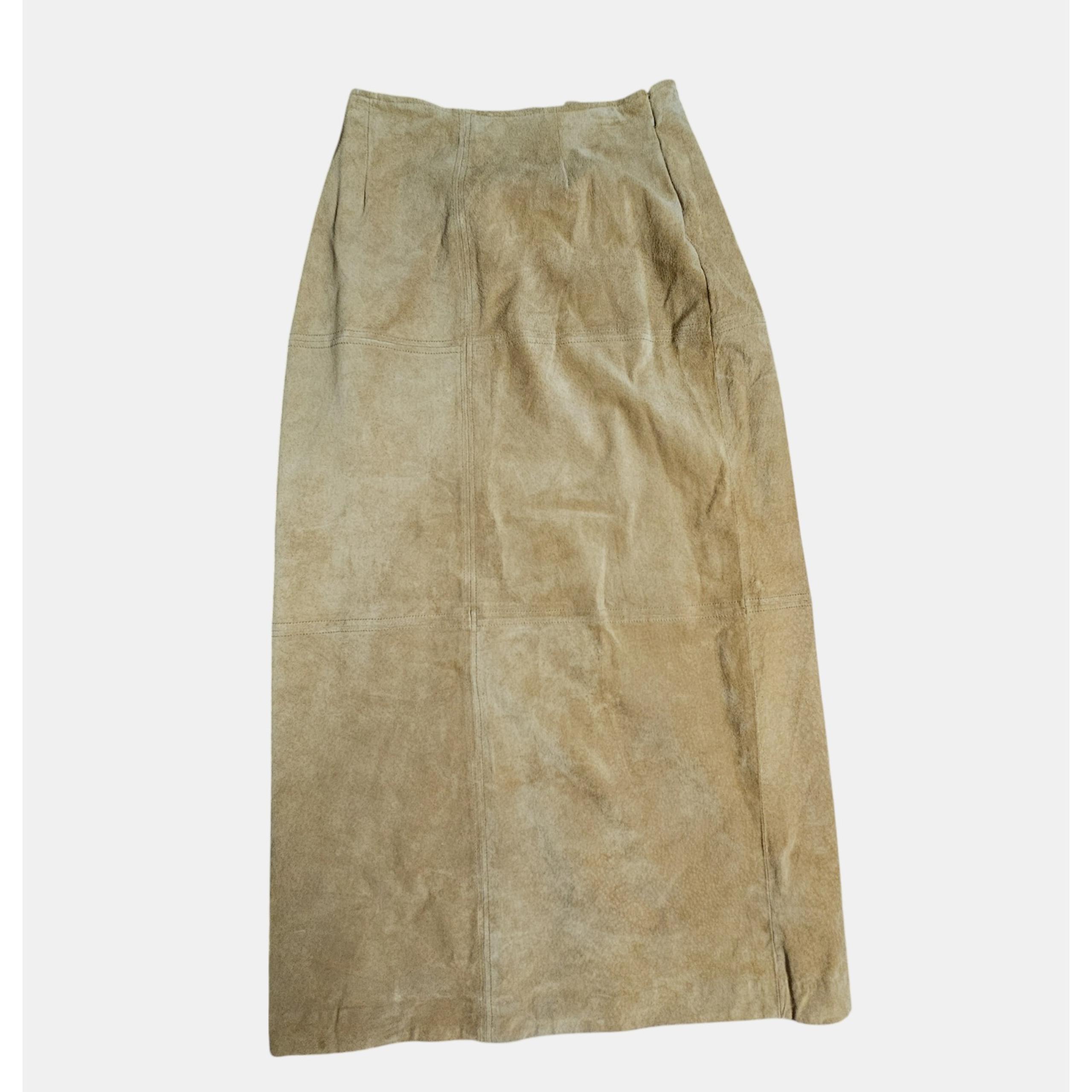 VTG Sigrid Olsen Genuine Leather Country Western A Line Skirt 10 Tan Suede NWT