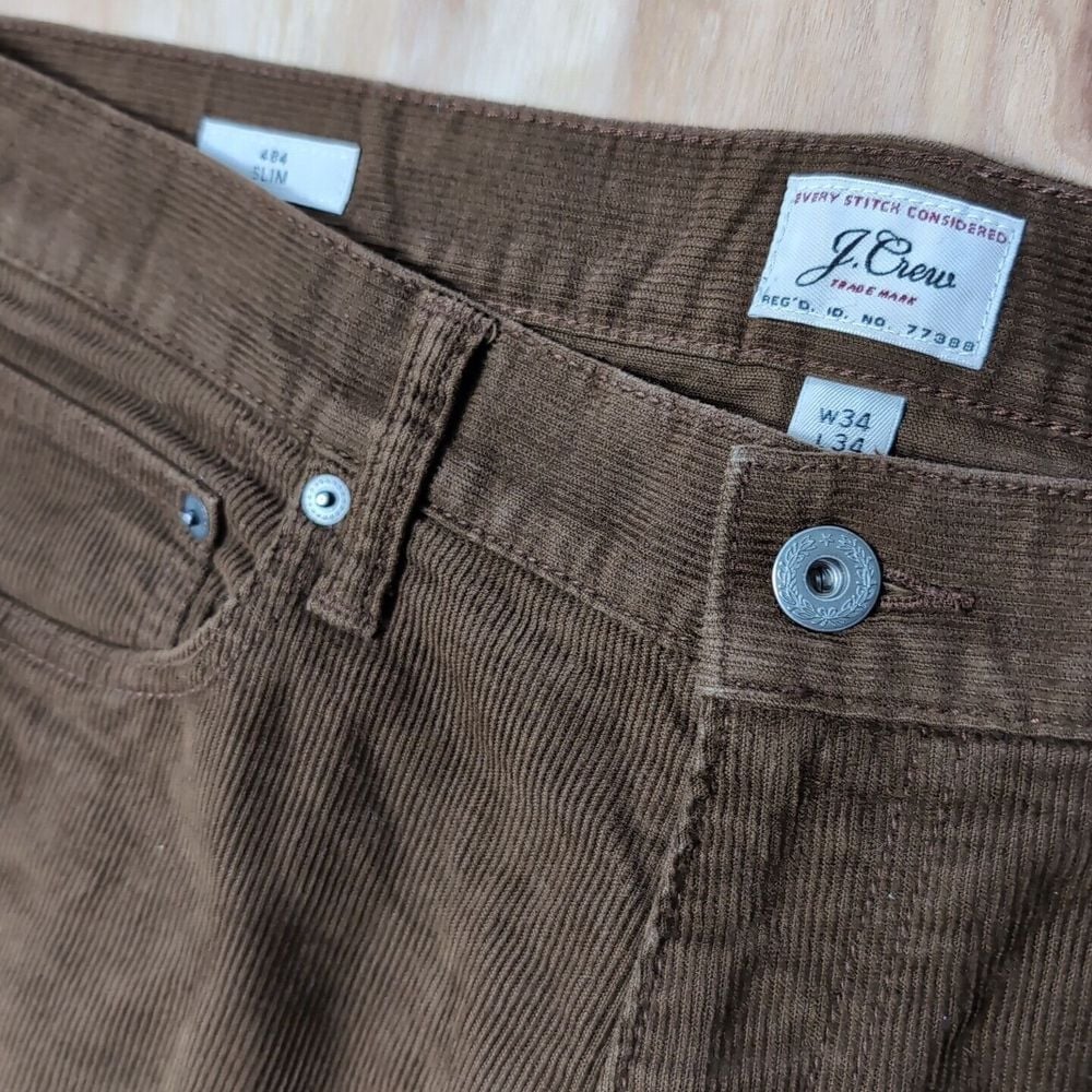 NEW J Crew 484 Slim Stretch Chino Brown Corduroy Pants Men's Size 34x34 36 x34
