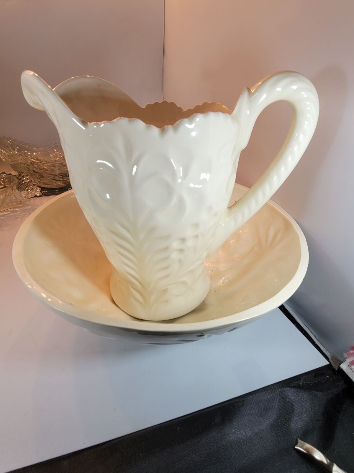 Vintage White Glazed Picher w/Washing Bo