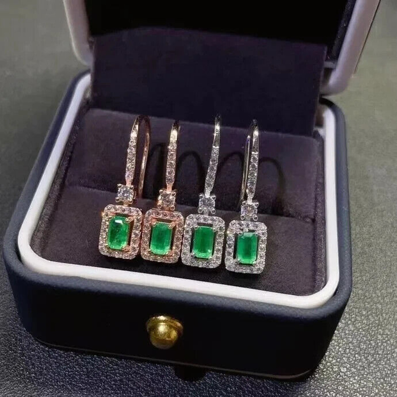 Genuine Colombian Emerald Dangle Earrings, Women's Natural Emerald Earrings