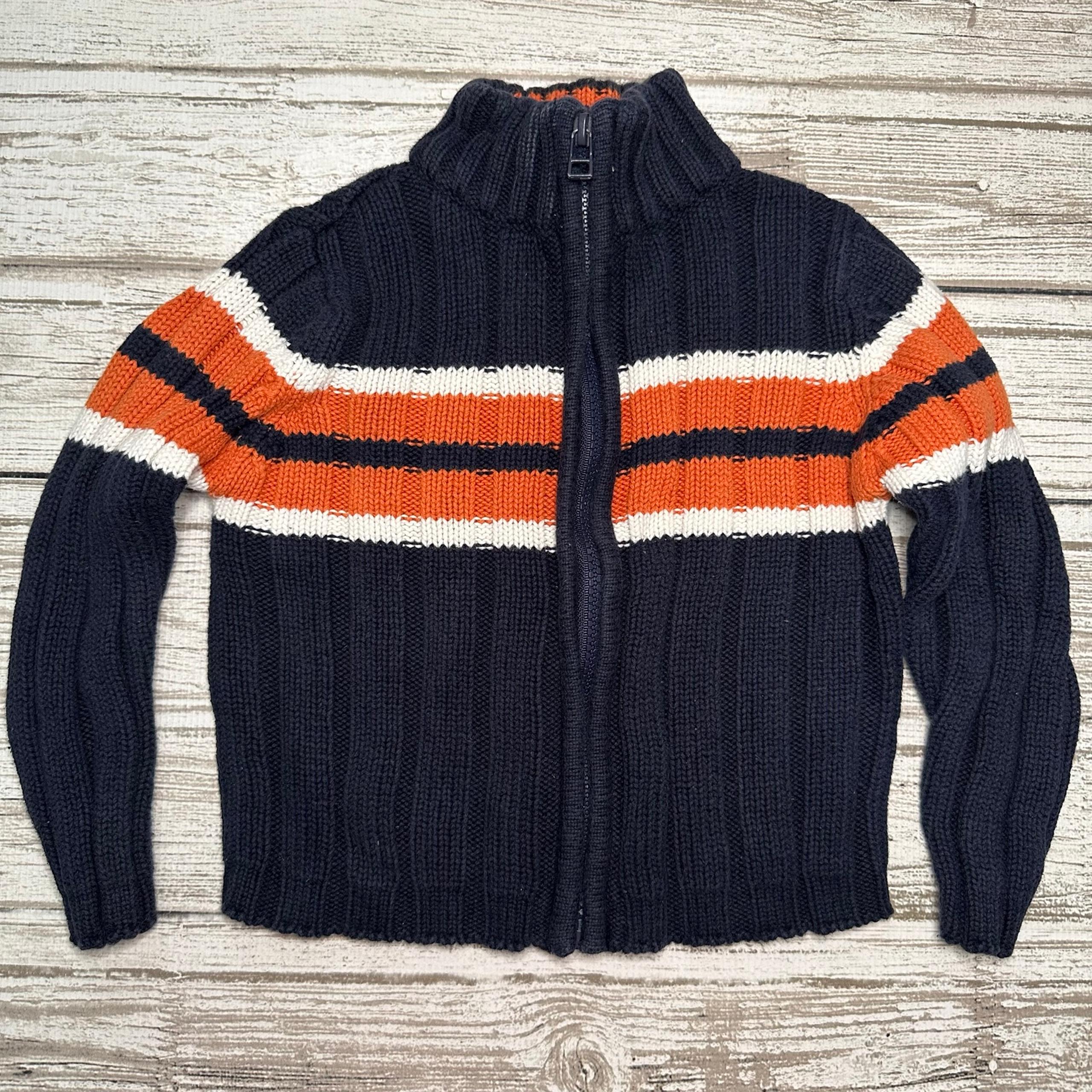 Organically Grown Kids Navy Orange Stripe Knit Zip-Up Sweater Size 3T