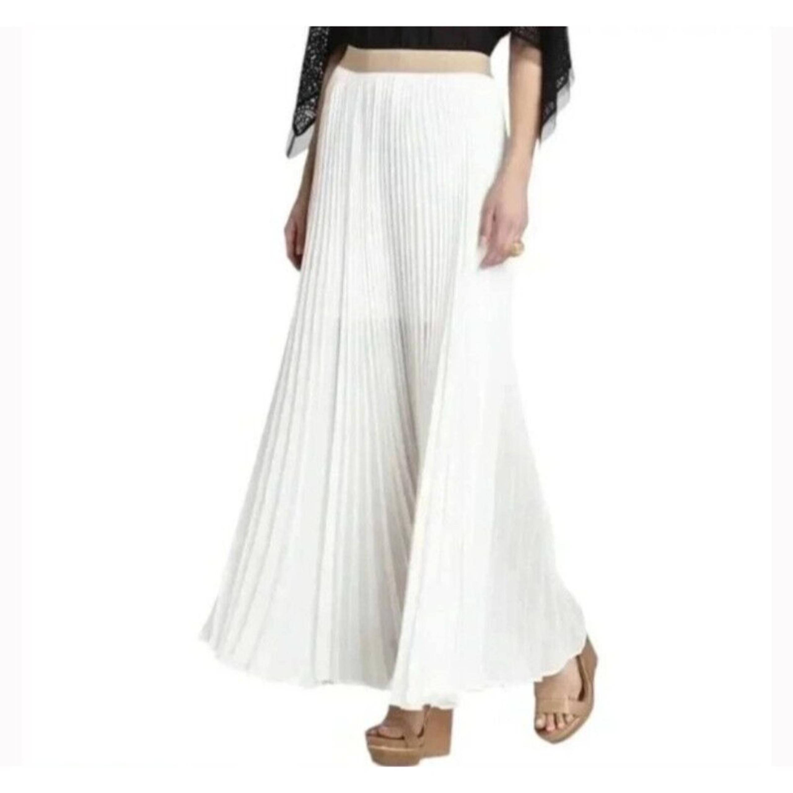 BCBGMaxAzria ESTEL Sunburst Pleated Maxi Skirt  Womens XS White  Partially Lined