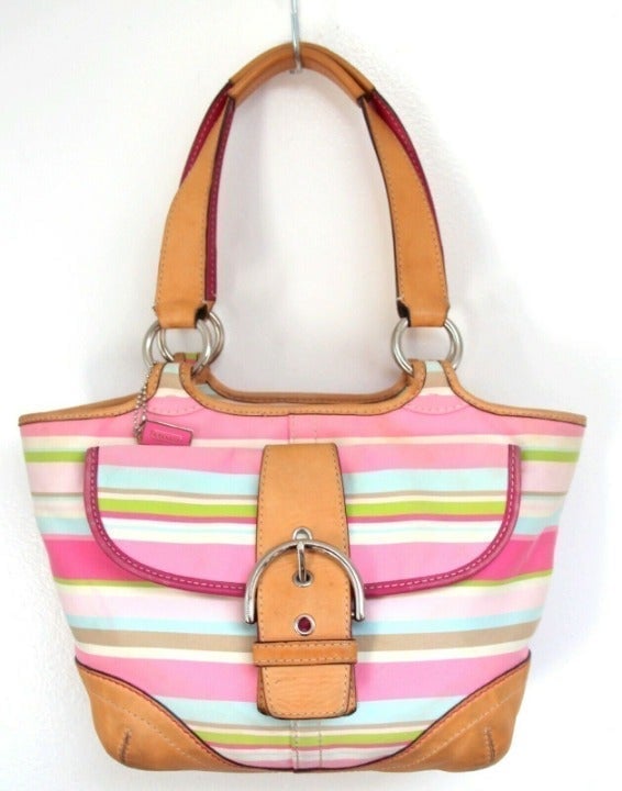 LIKE NEW COACH VINTAGE MULTI STRIPED HANDBAG PURSE