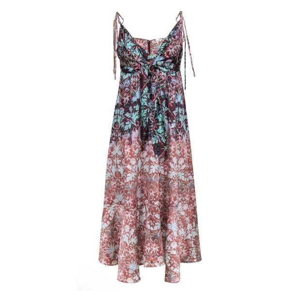 Free People - Maroon & Mauve Floral Print Tie Strap Halter Maxi Dress NWT Size X