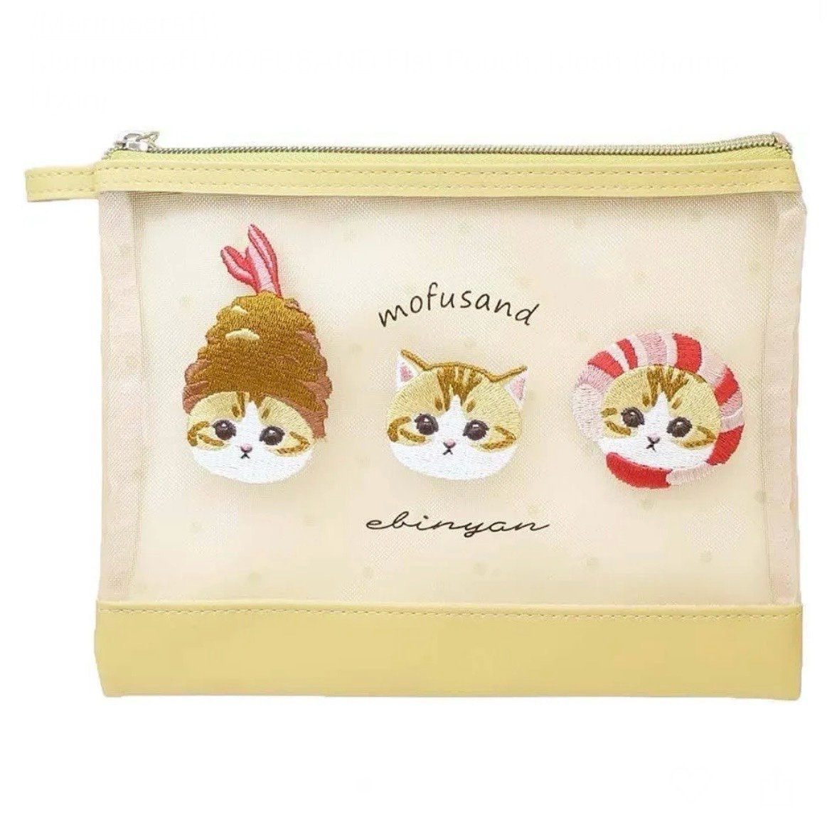 B688 Marimocraft MOFUSAND Flat Mesh Pouch Embroidered Cocoart Shrimp Nyan