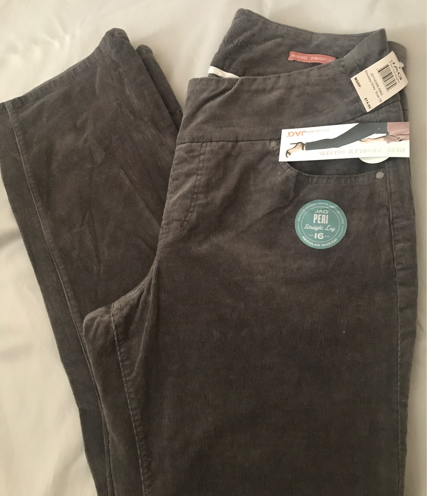 Jag Women's Grey Corduroy High Rise