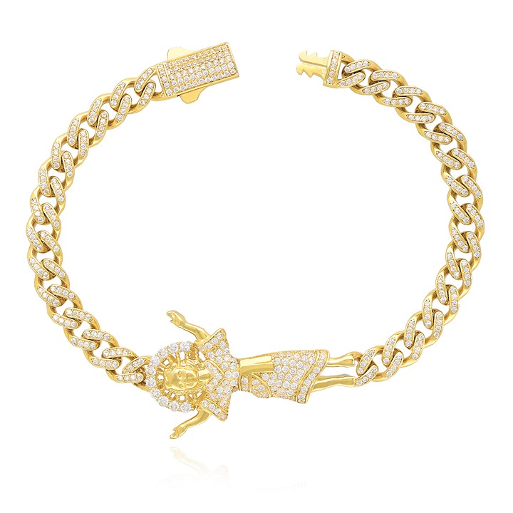 14K Yellow Gold Simulated Diamond Divino Nino Jesus Miami Bracelet 8.5