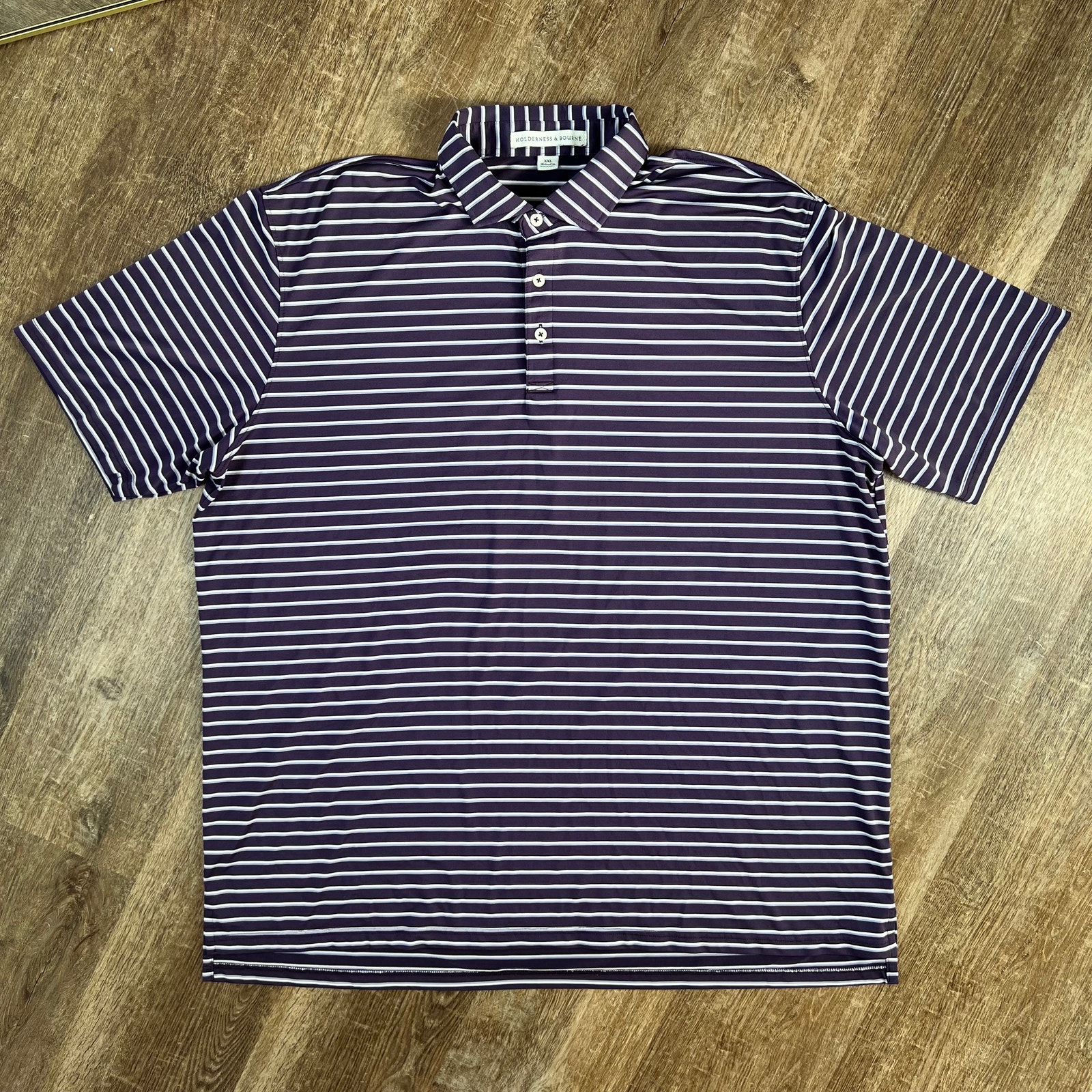 Holderness & Bourne Striped Polo Golf Shirt Purple and White