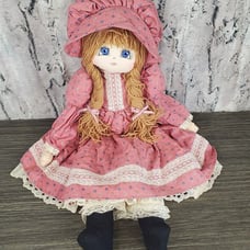 Second Childhood Rag Doll Embroidered Face Signed S. Poppe 197 Rose Color Dress