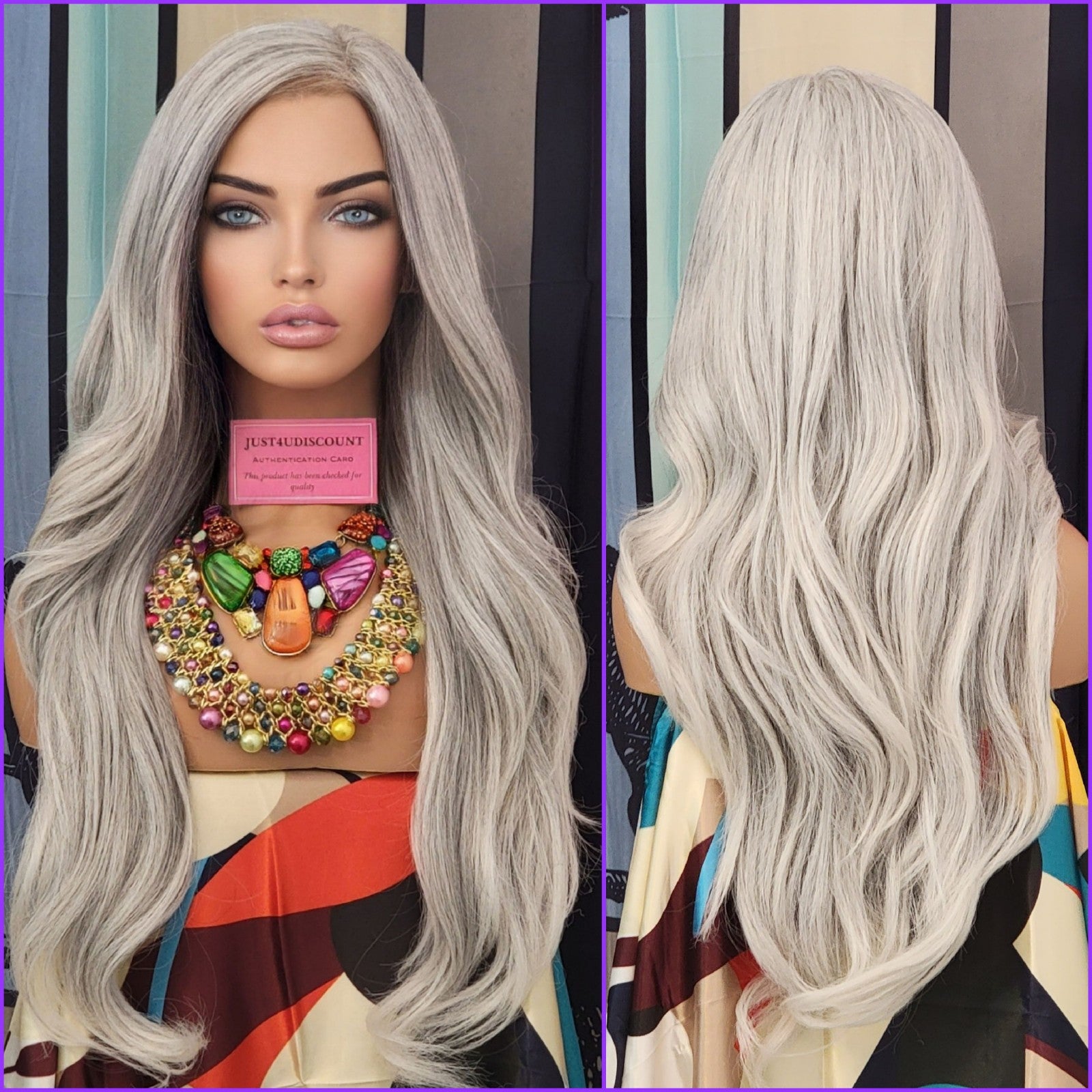 Platinum silver highlighted wavy lace front h.d wig