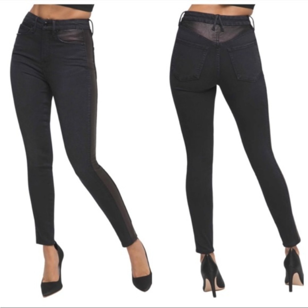 NWT GOOD AMERICAN Good Waist Better Than Leather Mix Jeans Size 2
