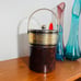 Vintage Georges Briard MCM Tall 12” Ice Bucket Faux Leather Gold Accents Mid Cen