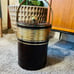 Vintage Georges Briard MCM Tall 12” Ice Bucket Faux Leather Gold Accents Mid Cen