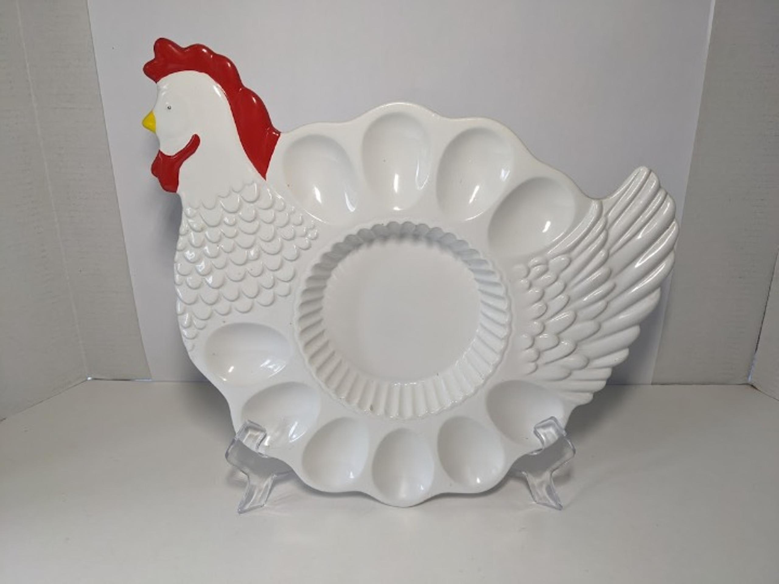 Vintage Teleflora Deviled Egg Platter Plate Hen Shaped Handcrafted Painted Japan