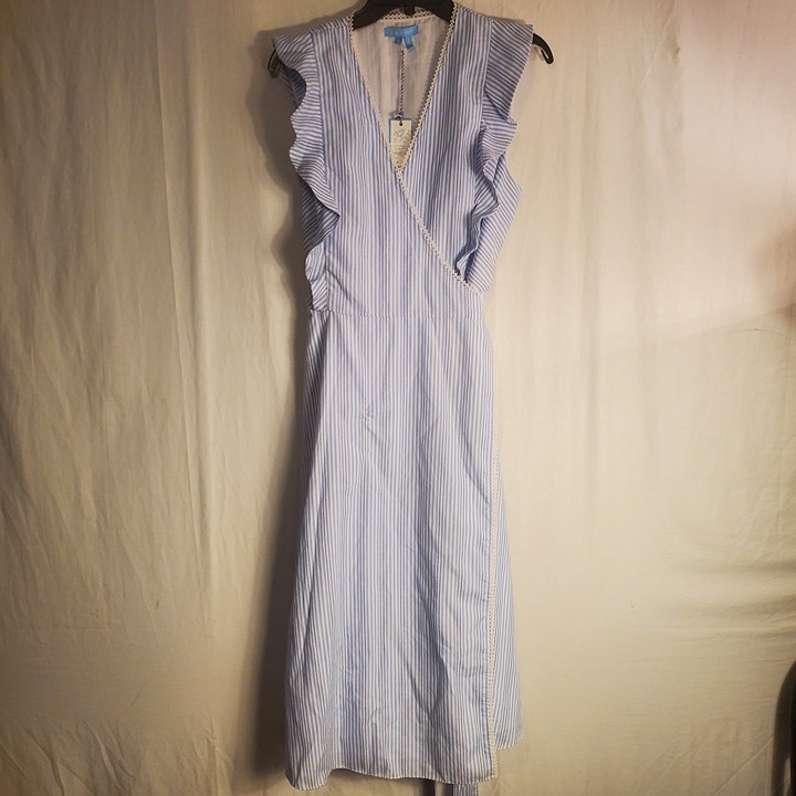 Draper James Embroidered Stripe Blue/White Flounce Wrap Dress Draper Blue Sz 12