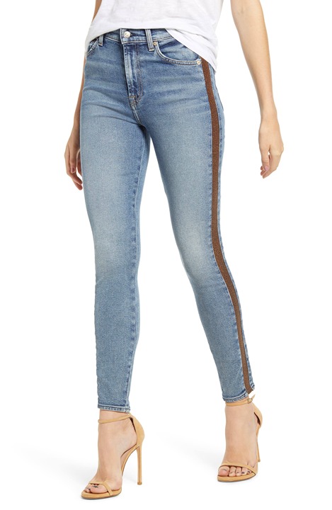 7 For All Mankind Women's Size 28 Shimmer Stripe Skinny Ankle Jeans NWT 225