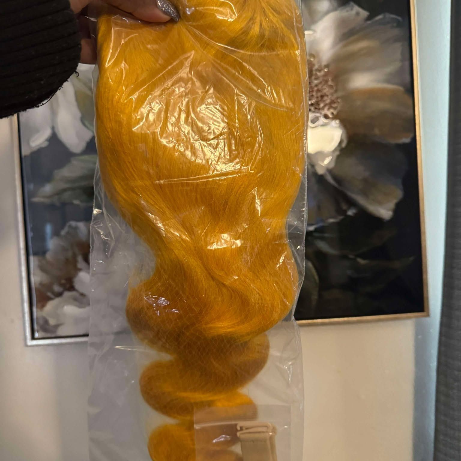 26” Yellow Lace Front Wig - Human Hair, Body Wave, HD Lace, 200% Density
