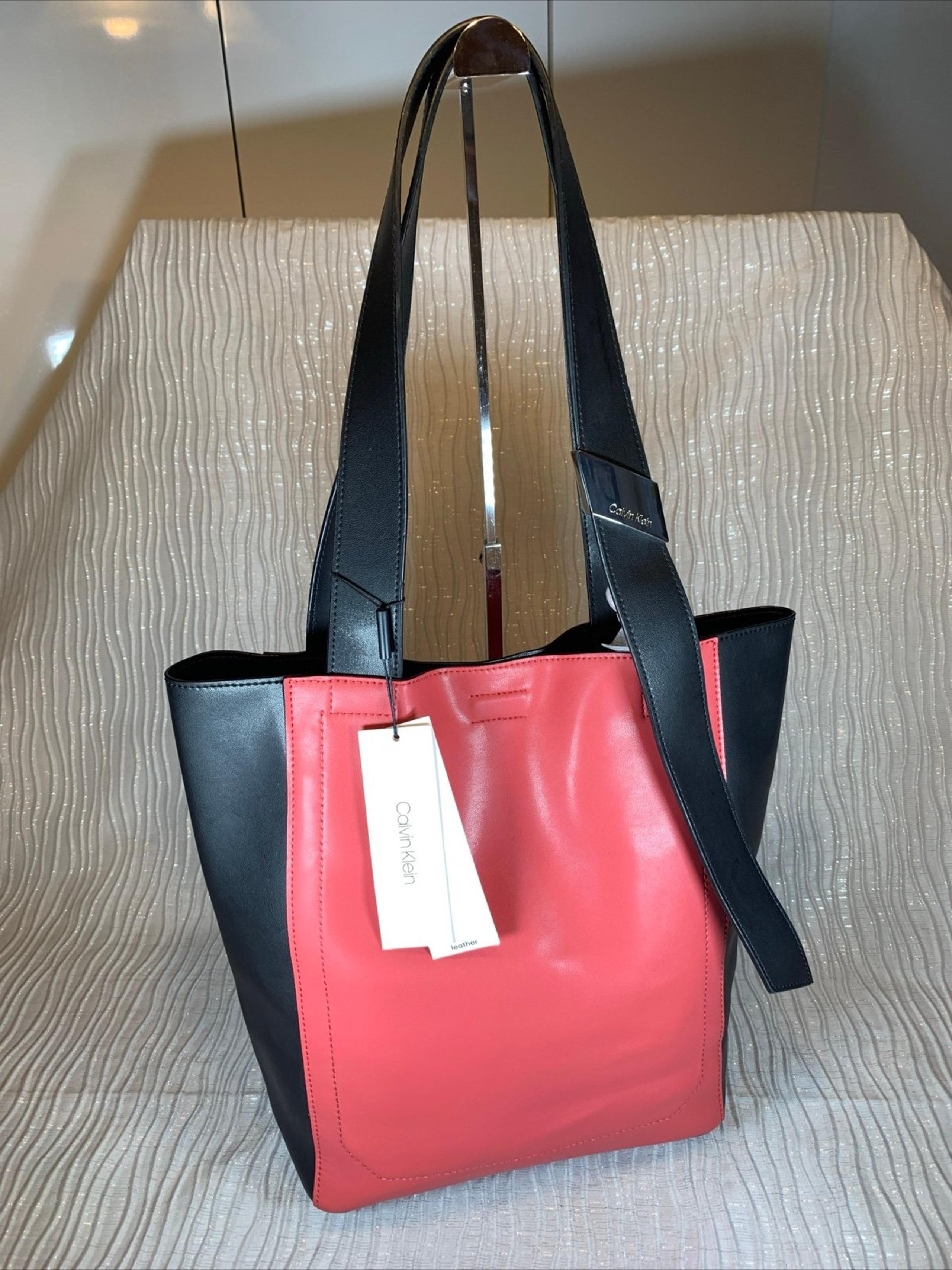 Calvin Klein Karsyn Nappa Leather Belted North South Tote Black Rose $248