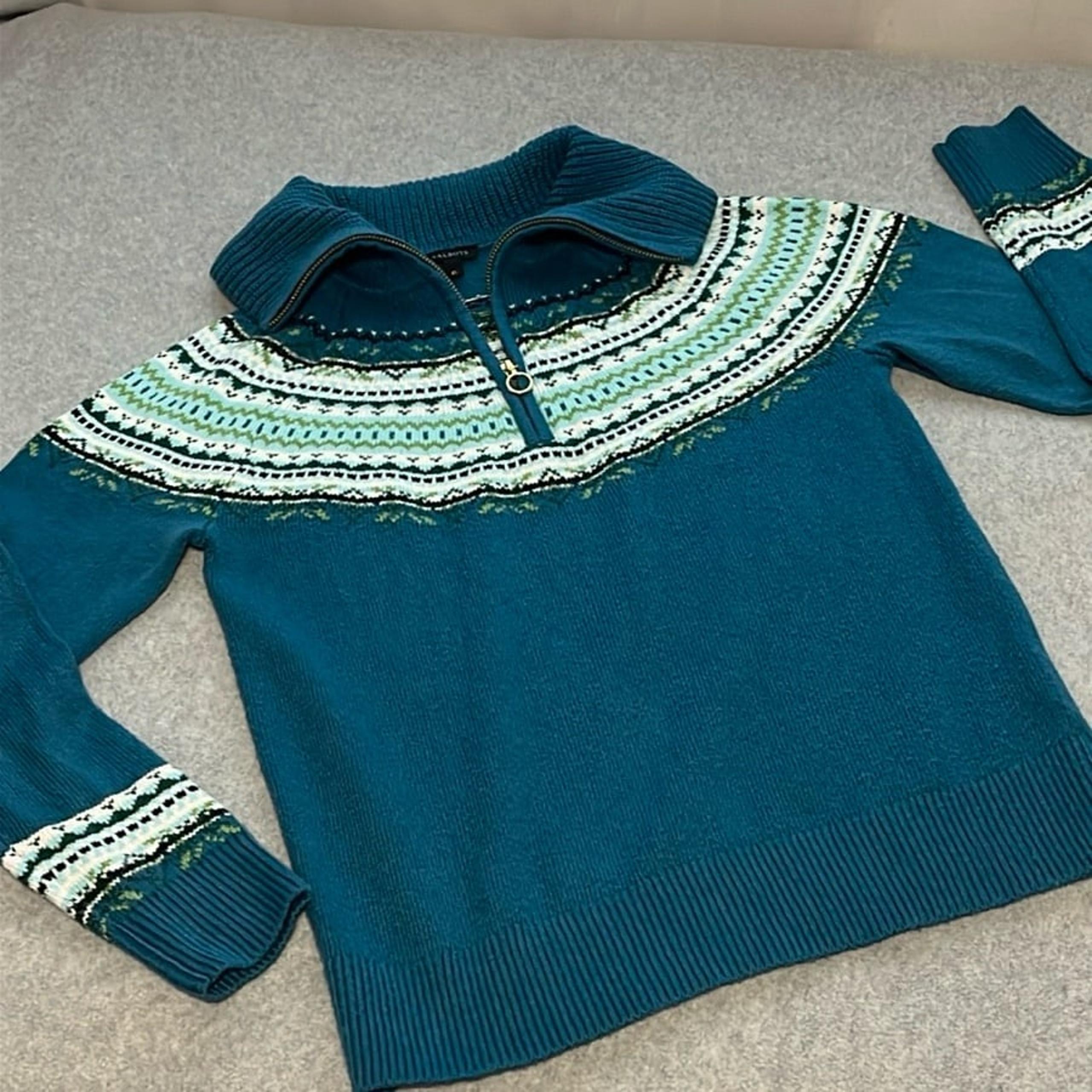 Talbots Fair Isle Sweater XS Quarter Zip Preppy Cozy