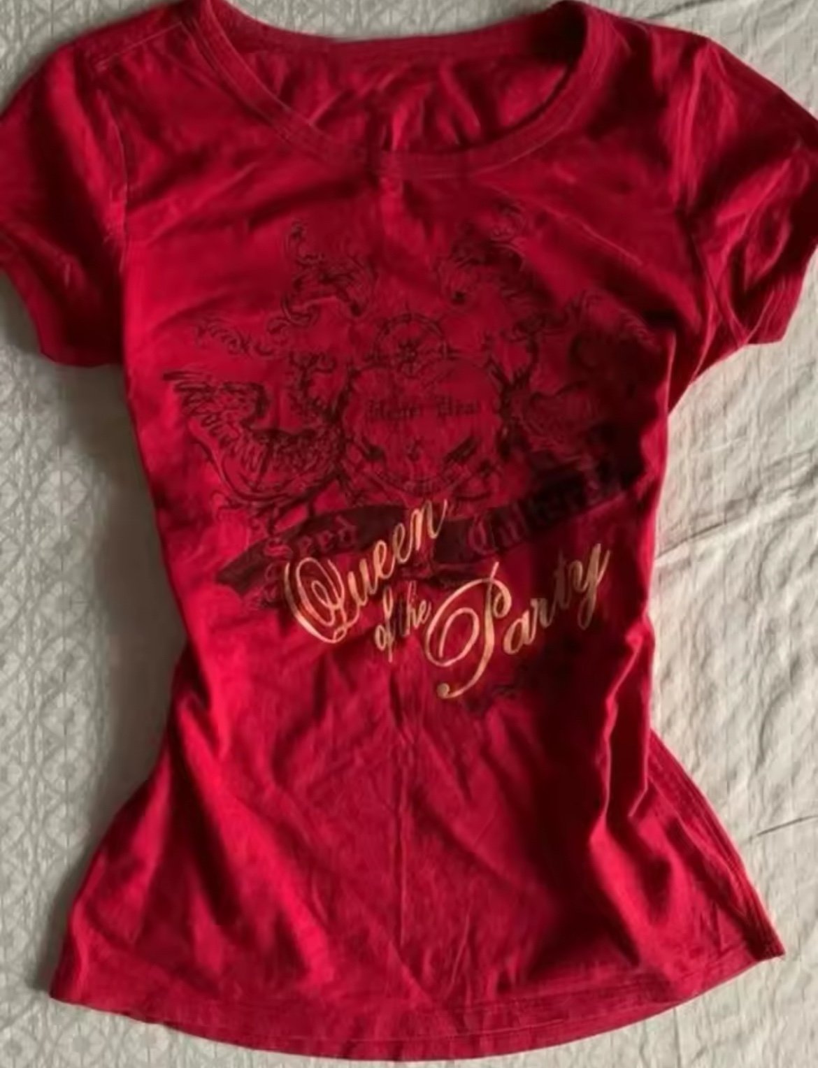 red graphic tee