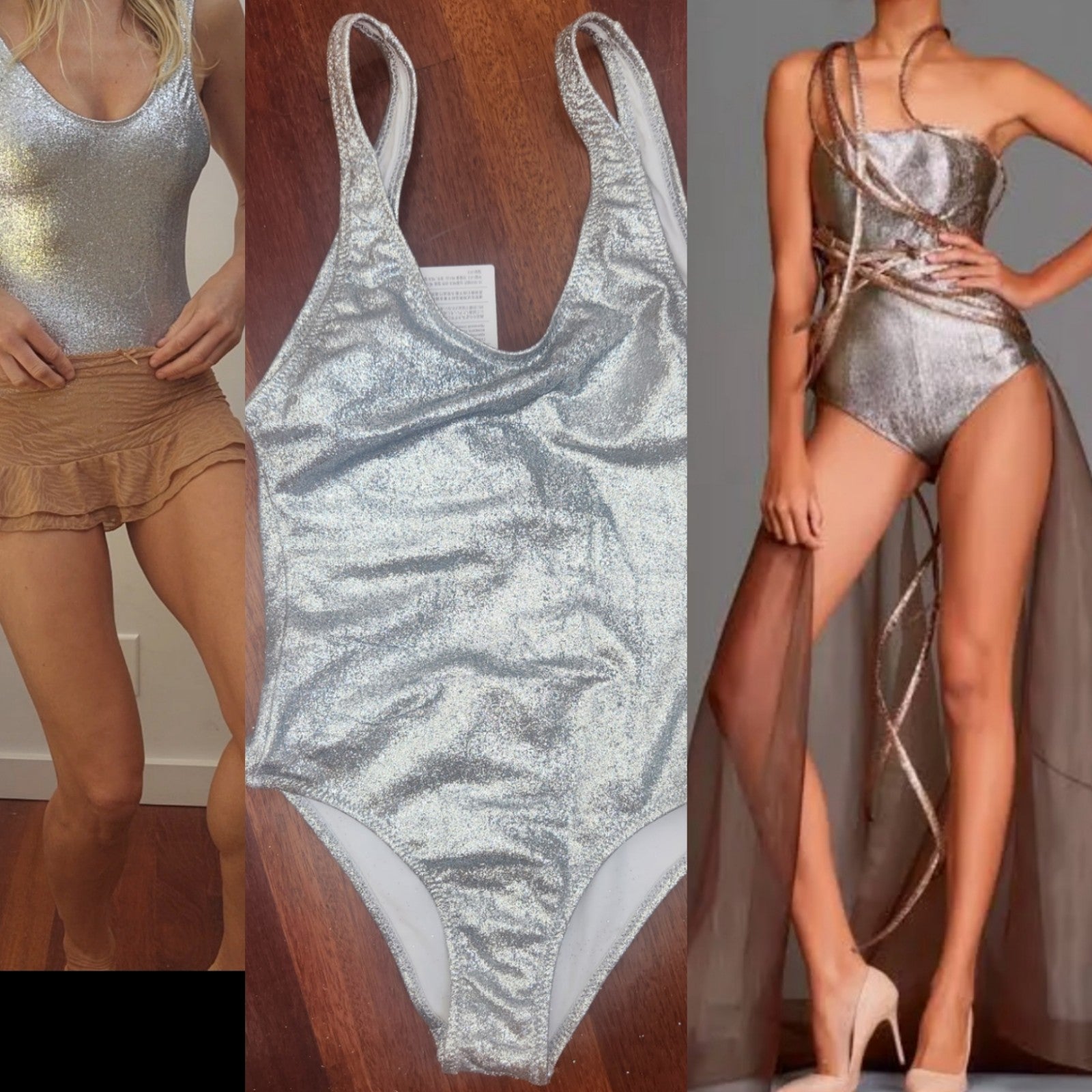 Nwt Chiarra Ferragni runway chic swim/bodysuit metallic silver s