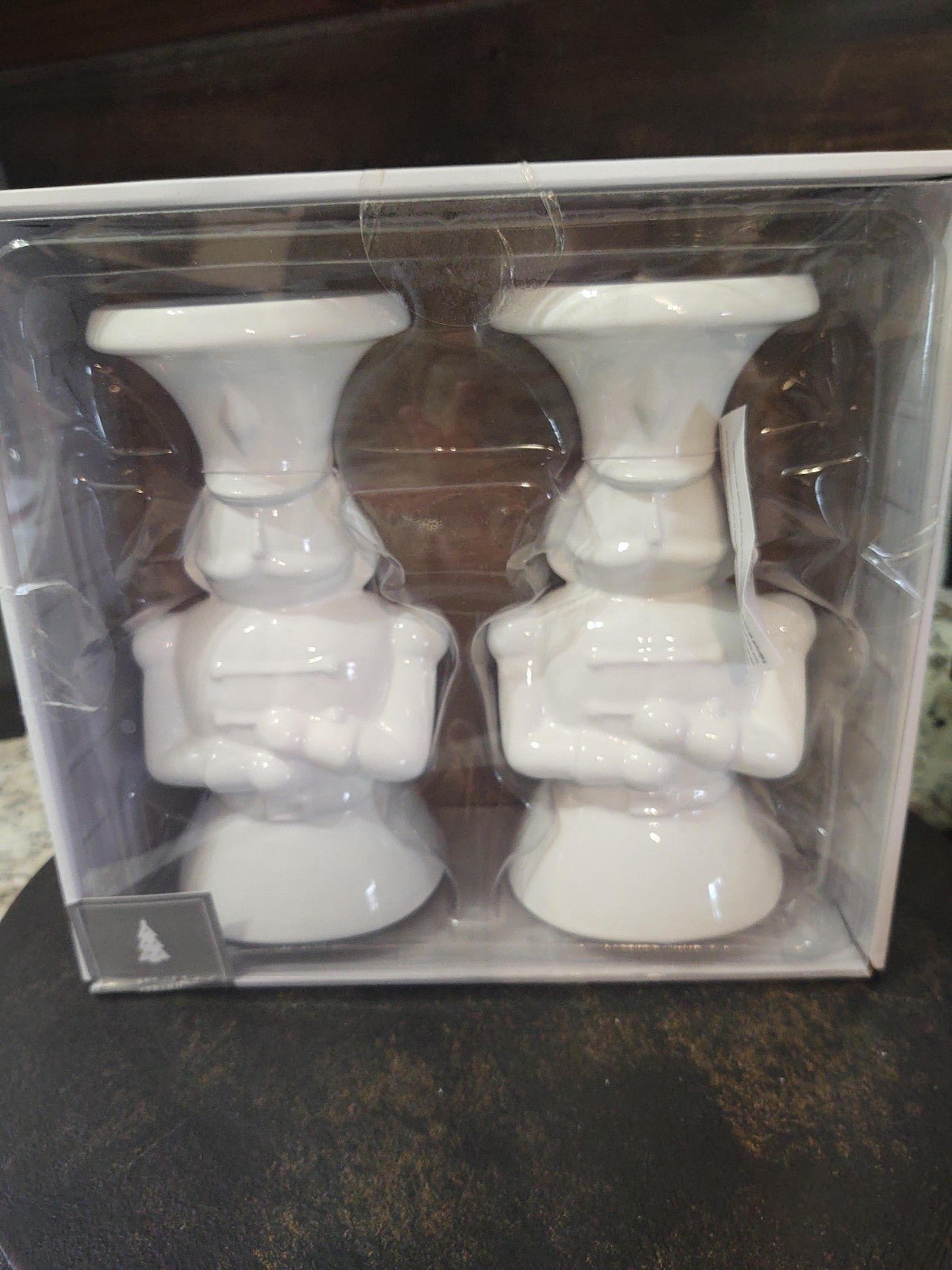 Set of 2 farmhouse Christmas nutcracker candle holders