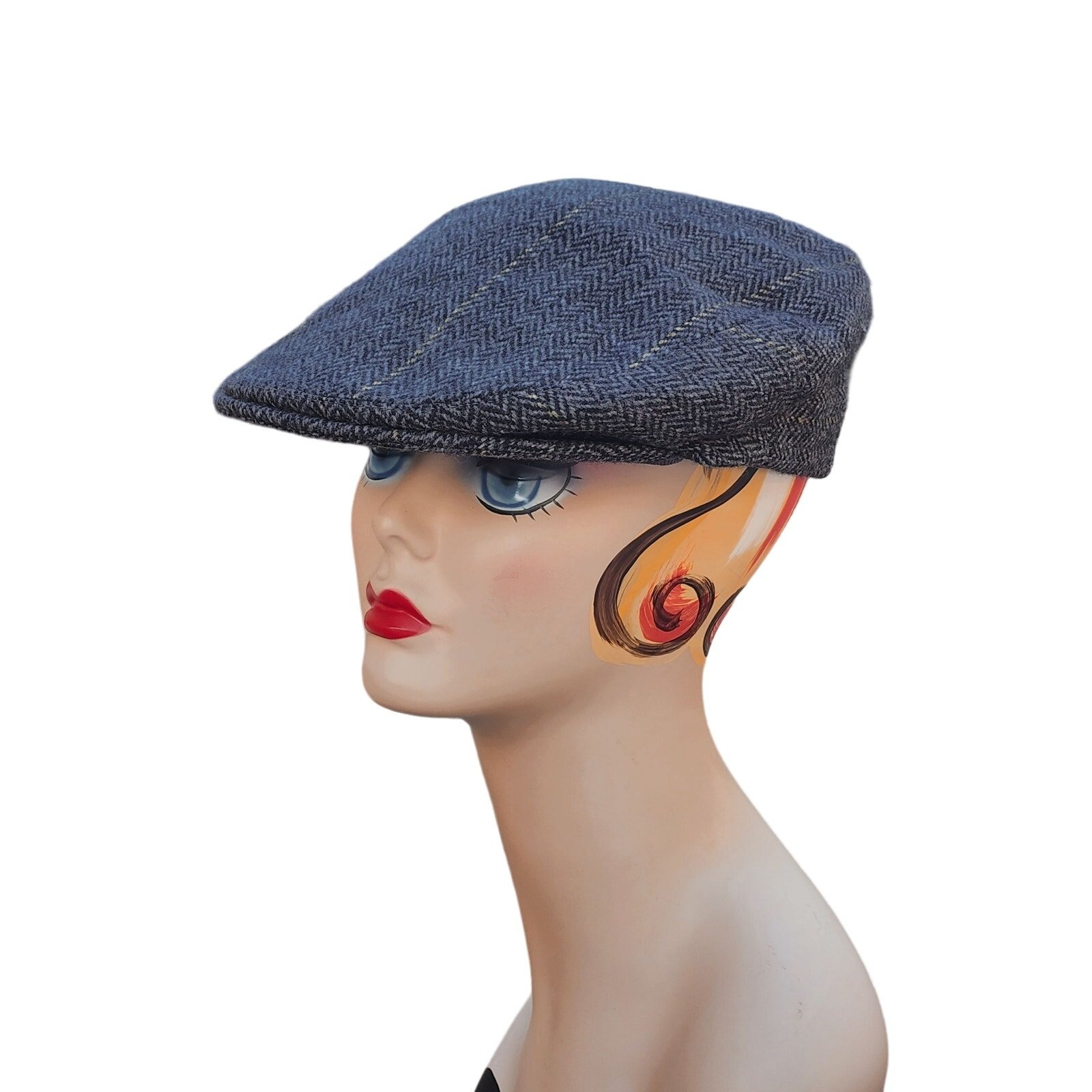 Vintage Alexanders of Scotland Pure Lambswool Newsboys Cap Tweed Herringbone