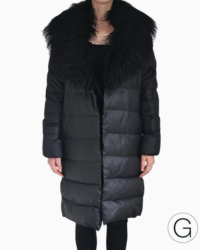 Lauren Ralph Lauren black faux-fur-trim removable collar down puffer coat size M
