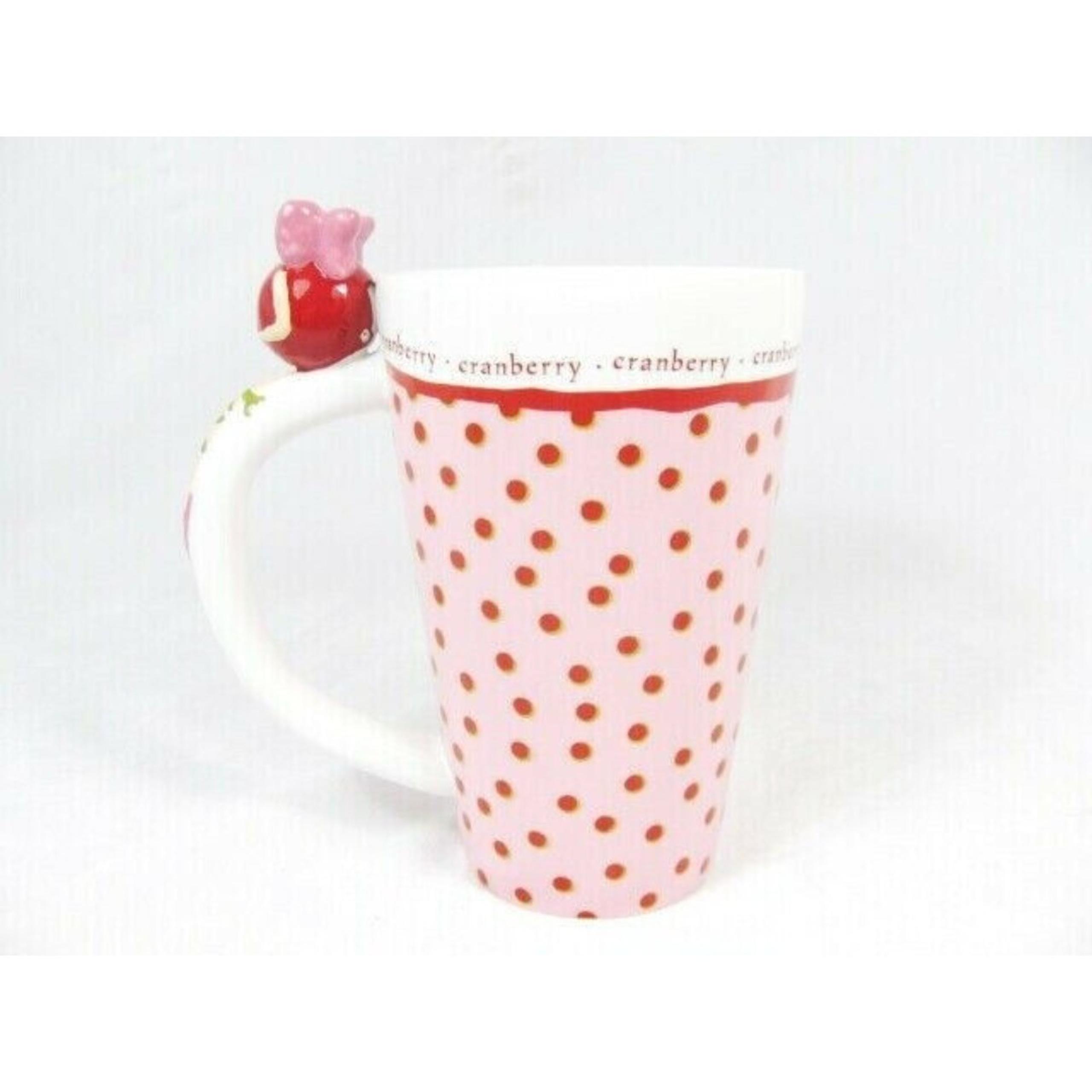 Department 56 Cranberry Pink Red Dots Tall Mug Cup 16 Oz