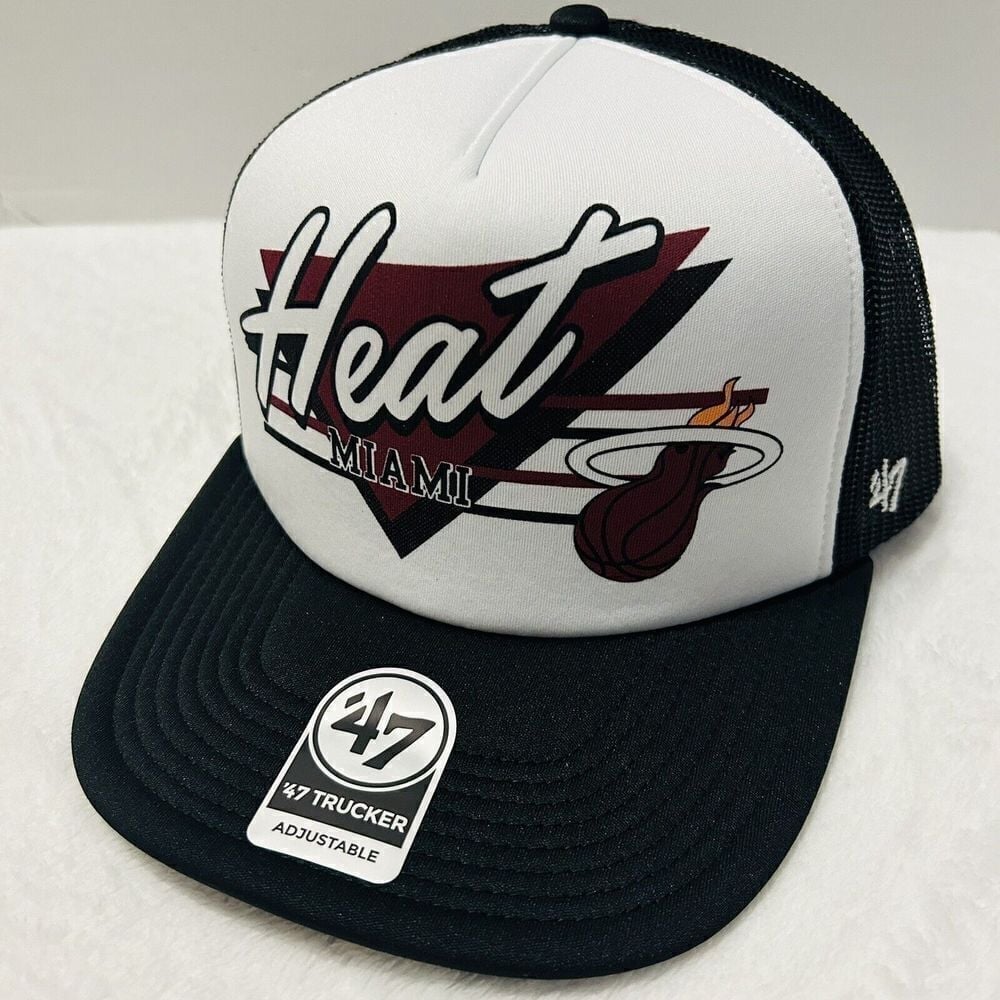 '47 Brand Miami Heat Hang Out Trucker Hat Cap Adjustable Black White Foam