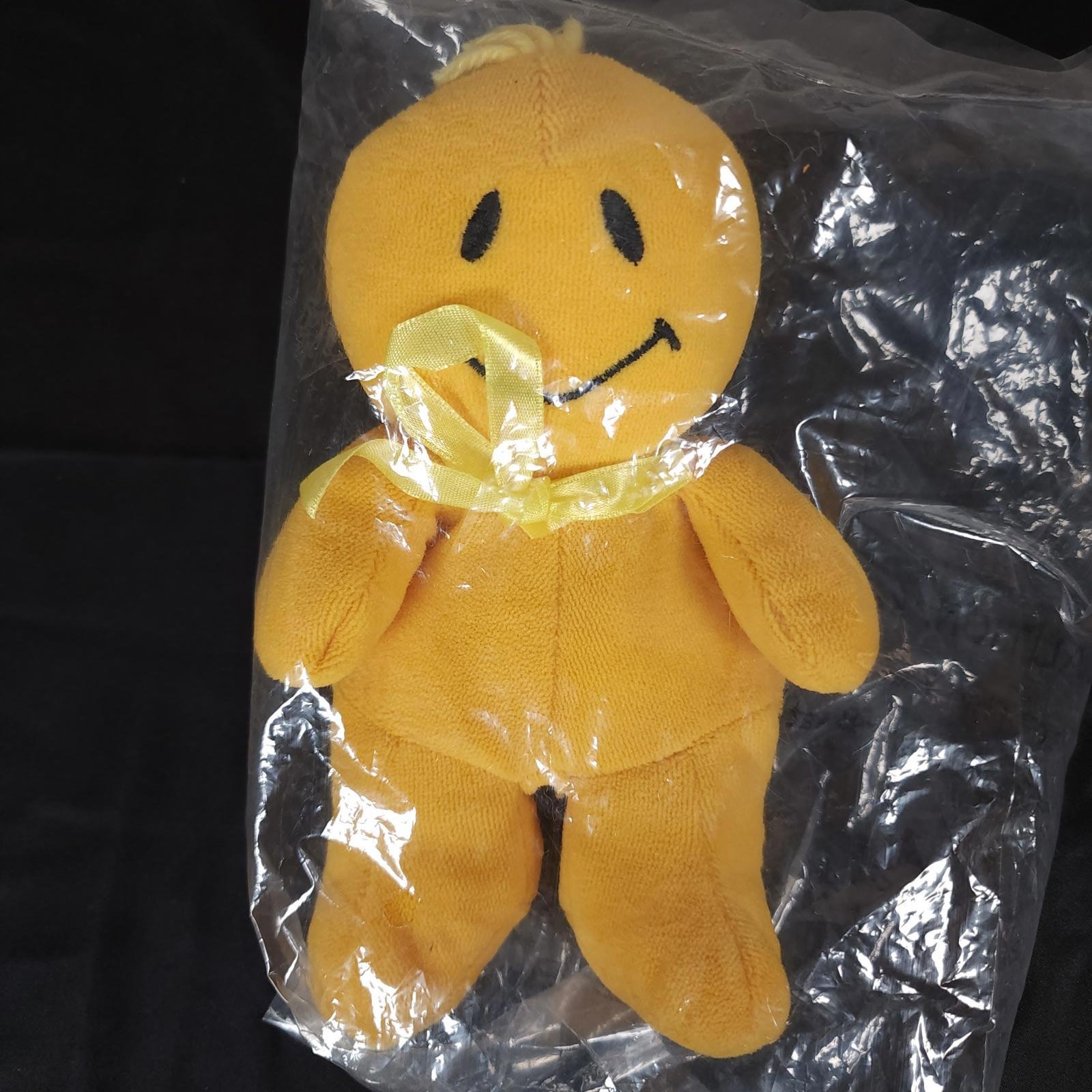 Oriental Trading Smiley Face Plush Doll Yellow 7.5 Ribbon Bow New in Bag