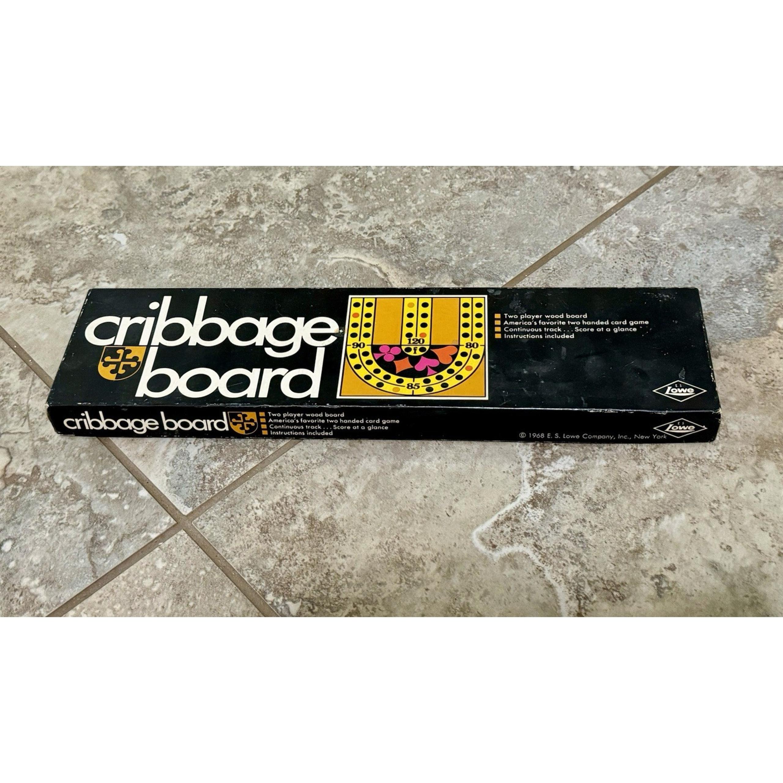 Vintage Wooden Cribbage Board Game E.S. Lowe 1968 With Insturction & Pegs