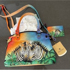 NEW ZEBRA SAFARI Anuschka hand/shoulder bag LEATHER & card holders ombré