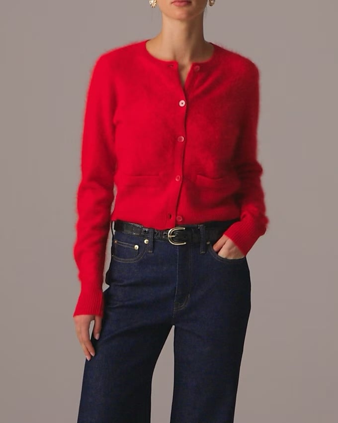 J.Crew Brushed Cashmere Cropped Cardigan Sweater in Vintage Red, Size Small