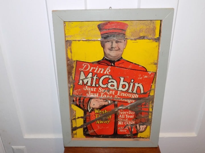 Vintage Drink Mt. Cabin Beverage Metal Sign in wood frame