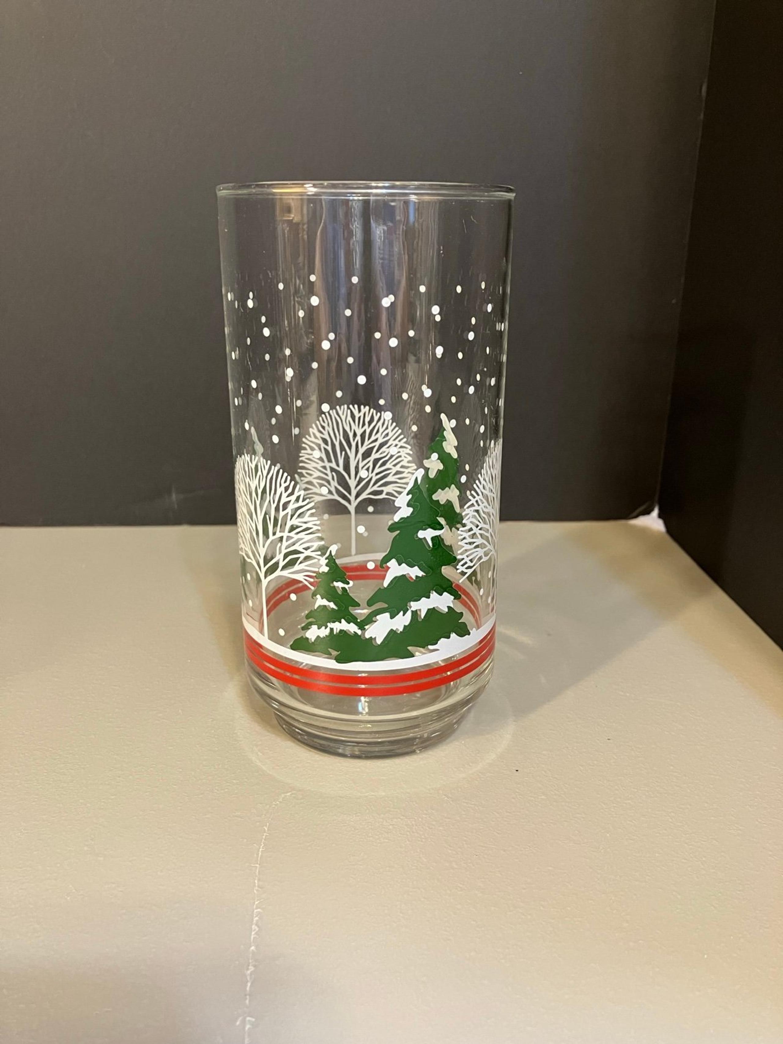 Libby Holiday Snowy Winter Wonderland Pine Tree Scene Drinking Glass