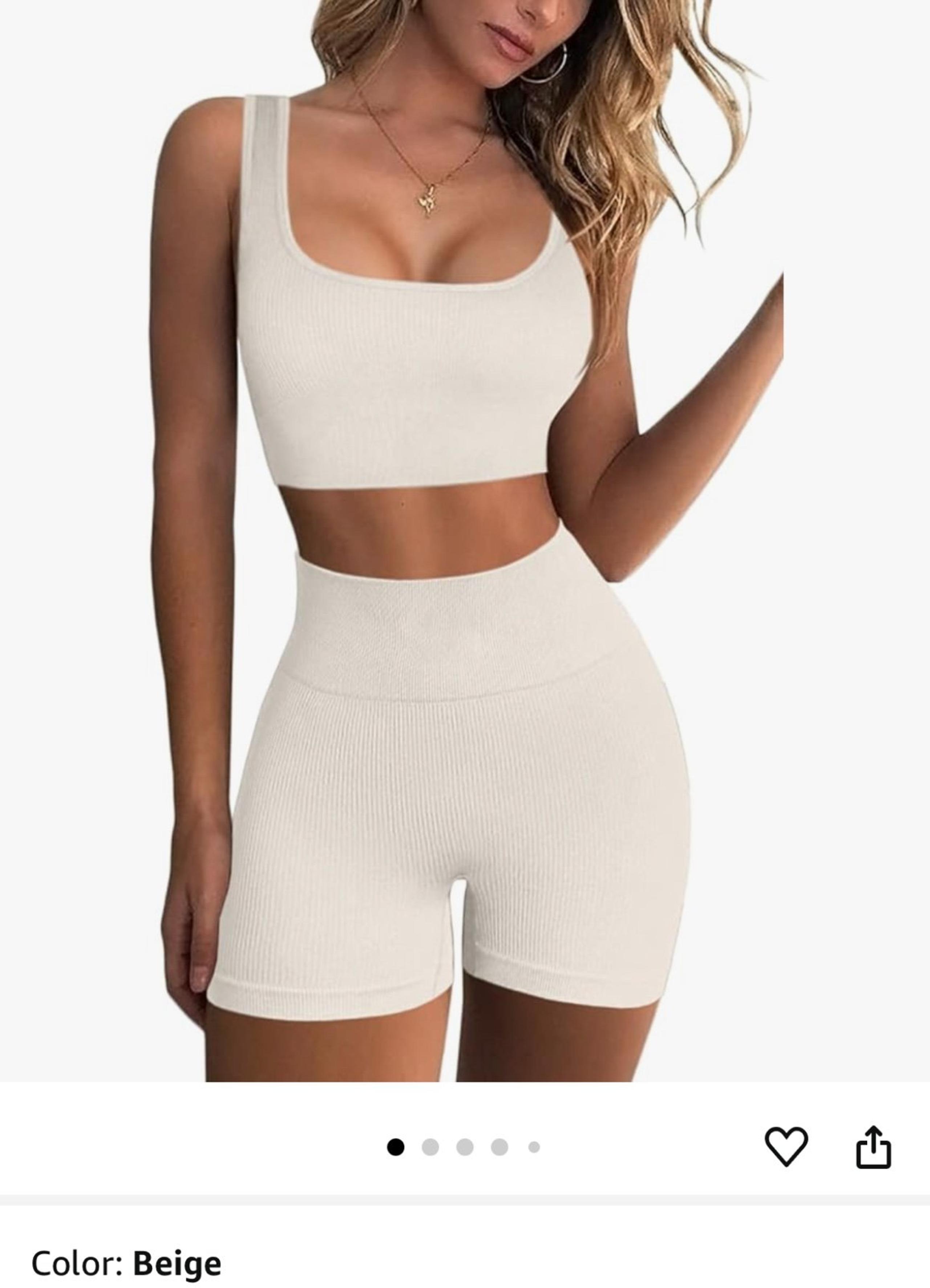 QINSEN Workout Sets for Women 2 Piece Seamless Ribbed
Crop Tank High Waist Short