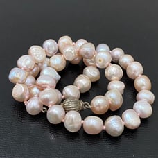 Vintage Freshwater Baroque Pearl Knotted Tab Box Ball Clasp 16'' Necklace 46.6g.