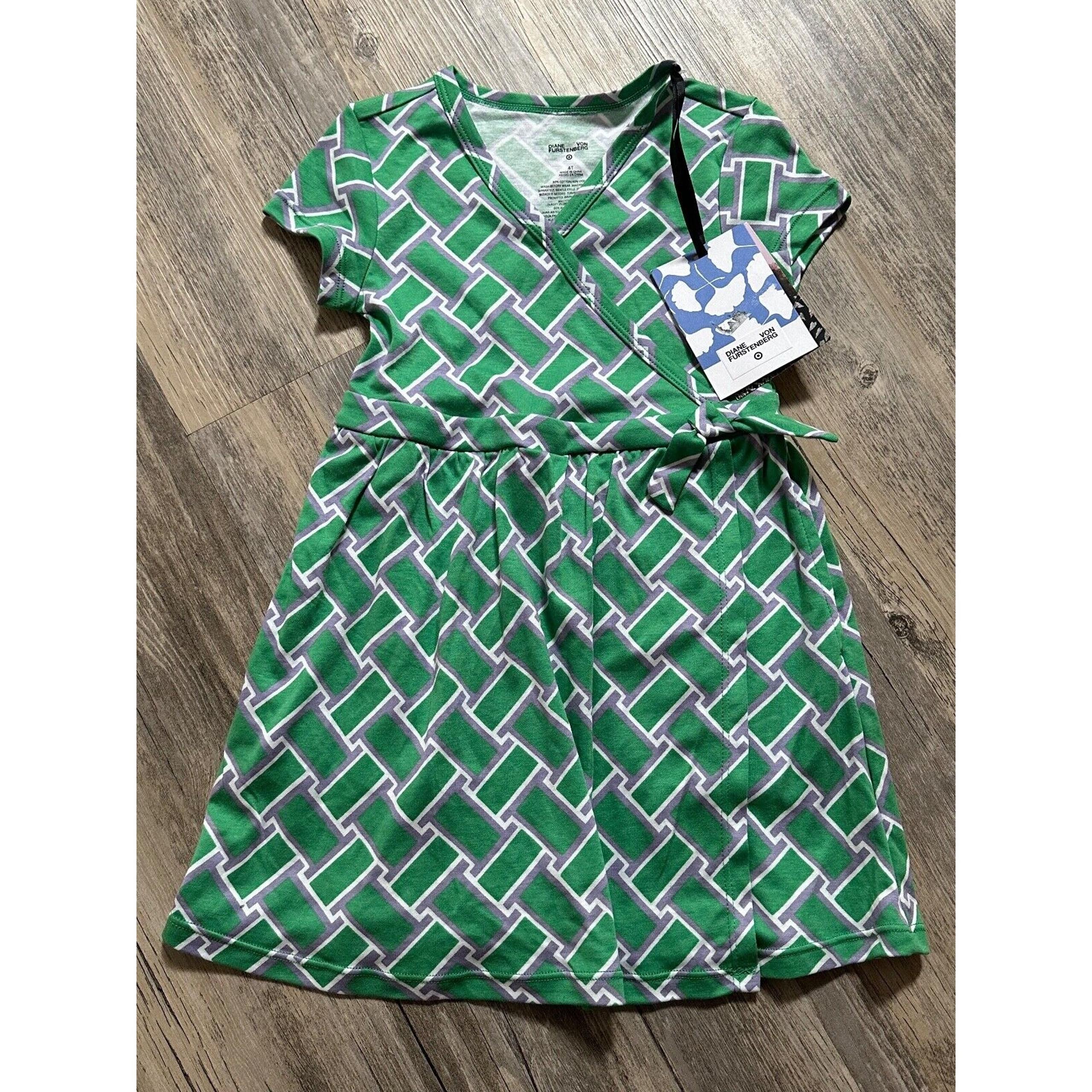 Diane Von Furstenburg x Target Faux Wrap Dress Vtg Weave Green Girls Size 4T DVF