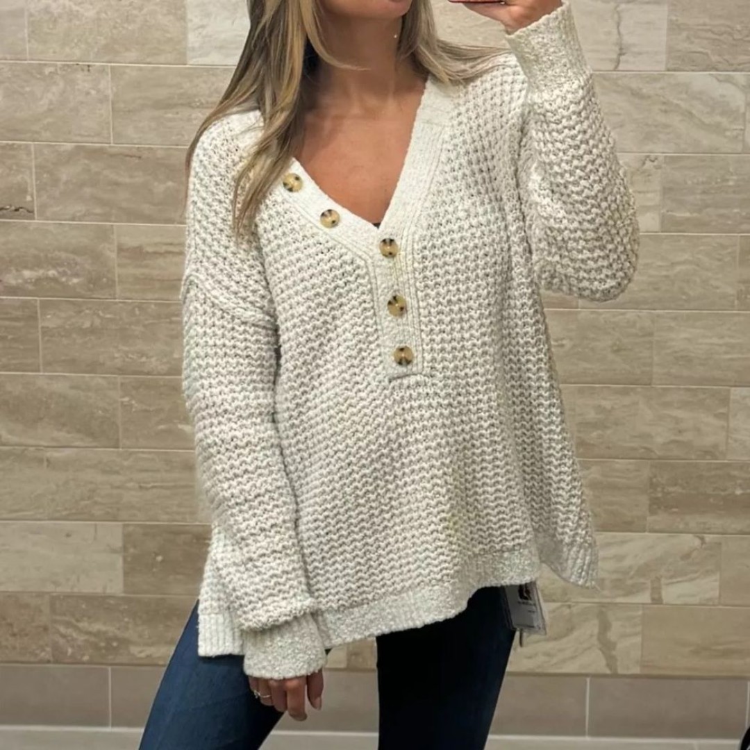 Free People Whistle Thermal chunky Henley sweater cream/ white size small