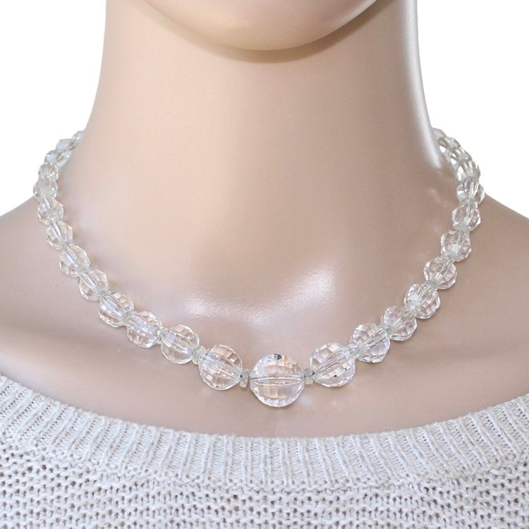 Vintage Crystal Beaded Necklace Graduated Faceted Beads on 16” Chain Estate