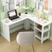 Home Office Writing Workstation L-shaped Corner Computer Desk w/ Storage Shelves