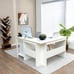 Home Office Writing Workstation L-shaped Corner Computer Desk w/ Storage Shelves