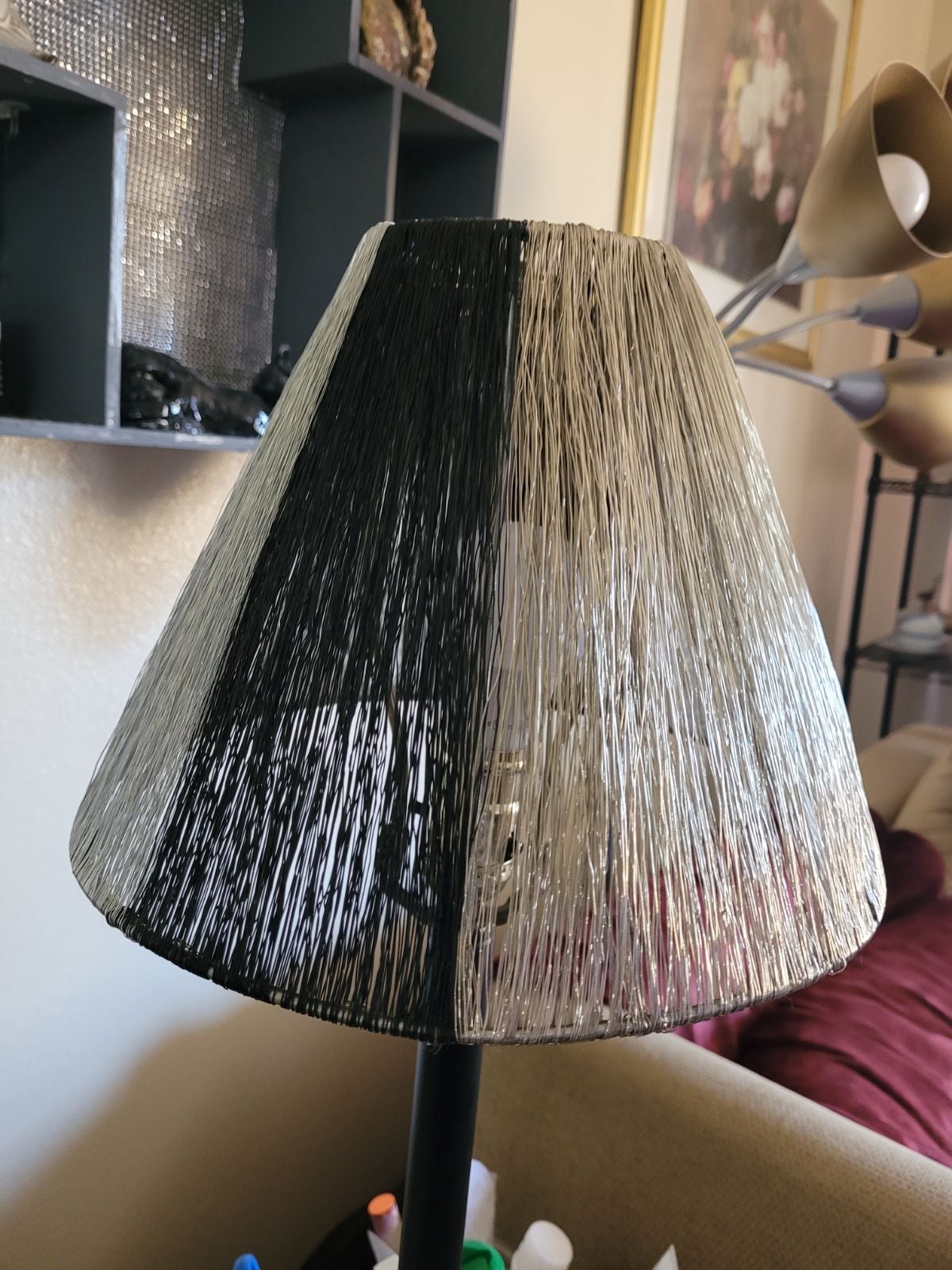 Several and Black Lamp Shade , Hand weaved with silver color and Black. 8 1/2