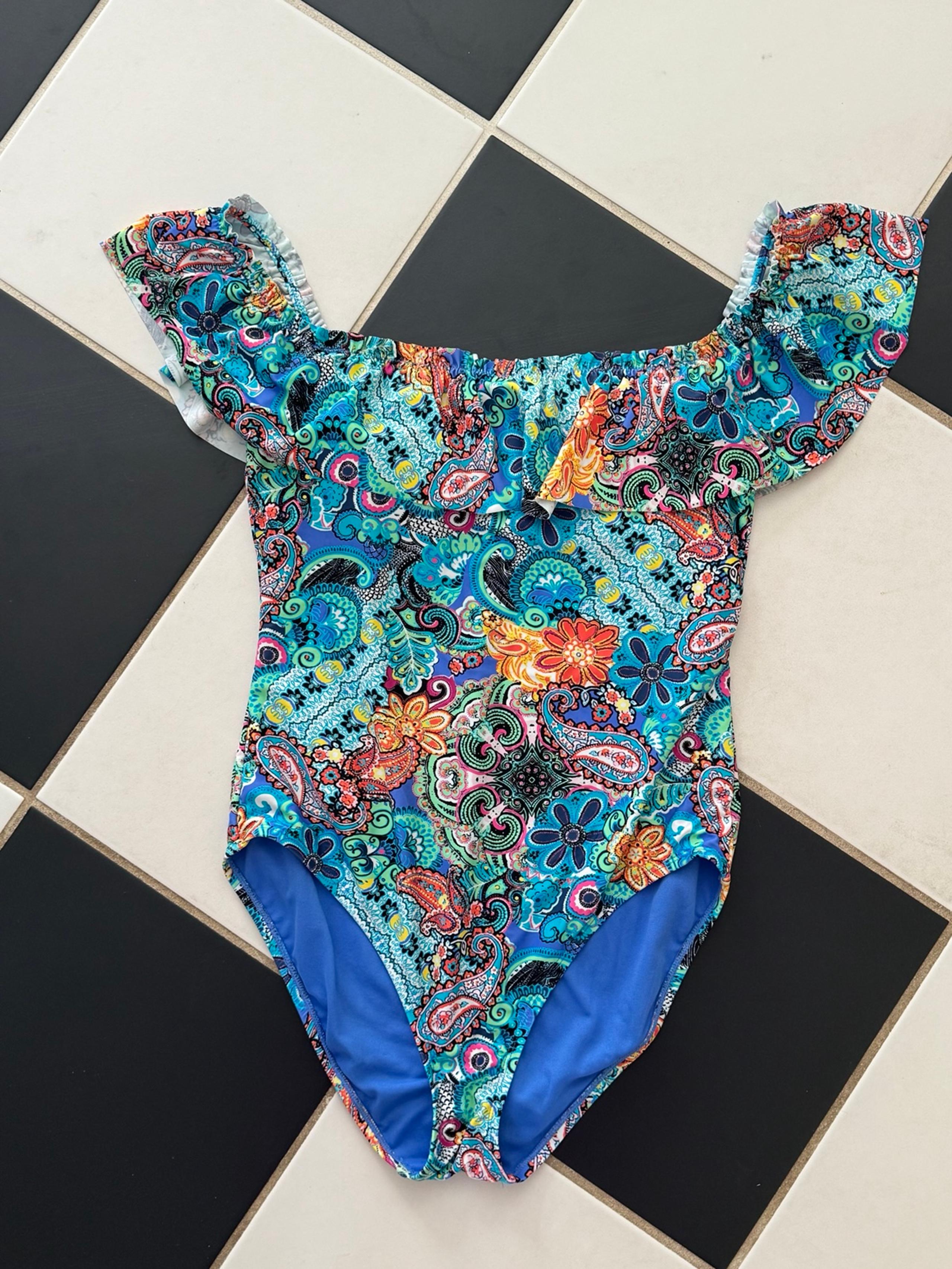 Bleu Rod Beattie one piece off the shoulder ruffled swimsuit multicolor size 12