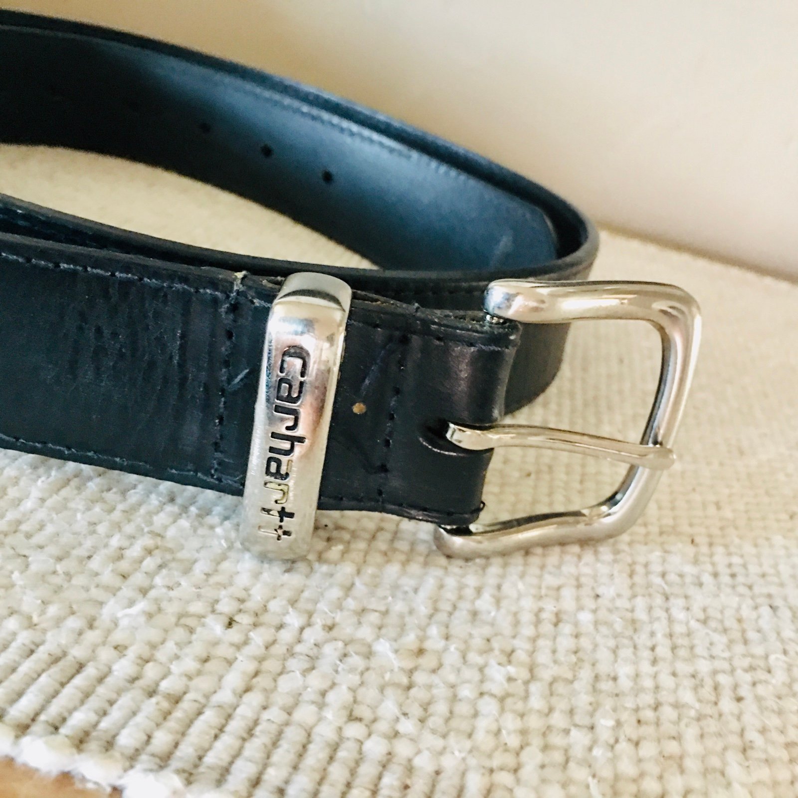Carhartt mens black leather belt silver buckle 38 luxury cowboy western