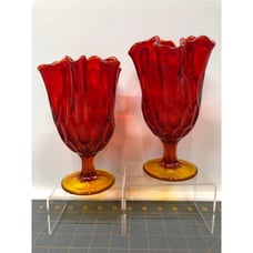 Vintage Pair Amberina Handkerchief Vases Red & Yellow Great Condition